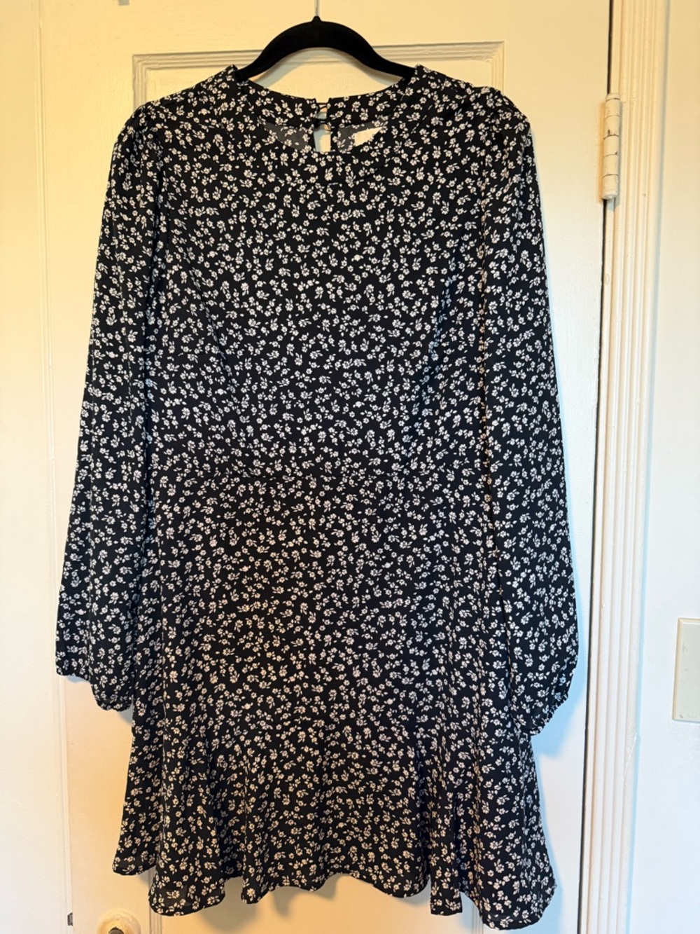 Row-A Black and White Floral Long Sleeve Mini Dress